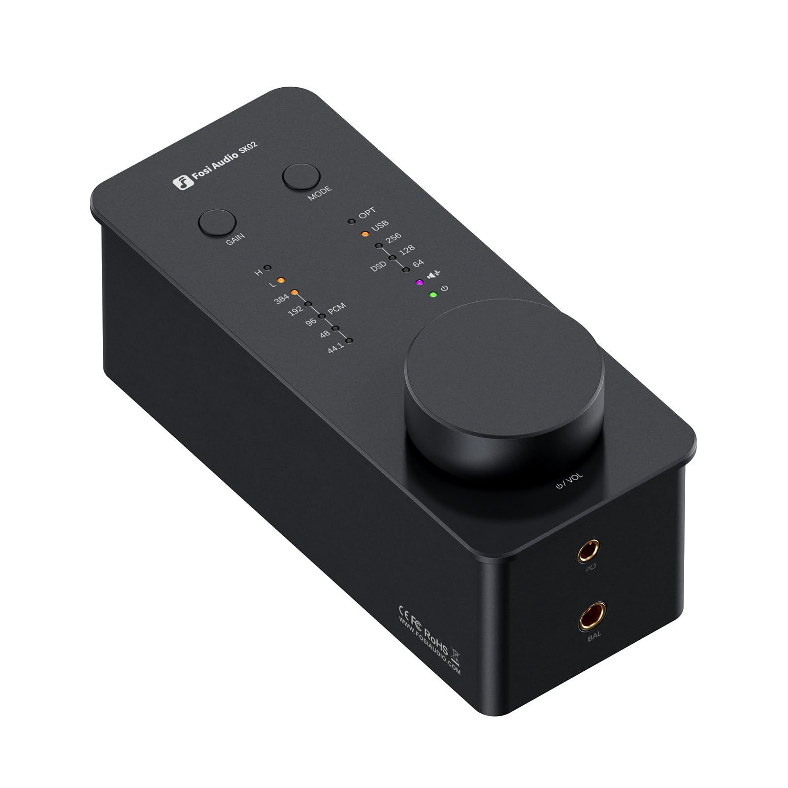 Fosi Audio SK02 DAC アンプ 小型 ヘッドホンアンプ デスクトップ USB C to AUX デジタル アナログオーディオンバータアダプター コンパクト プリアンプ ホームオーディオ 家庭用 光入力 3.5mm 4.4mm バランスコンボ 黒