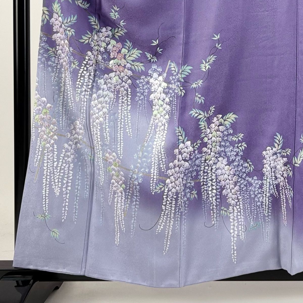 訪問着 身丈158cm 裄丈68cm L 袷 落款 藤 金彩 ぼかし 紫 正絹 秀品 【中古】