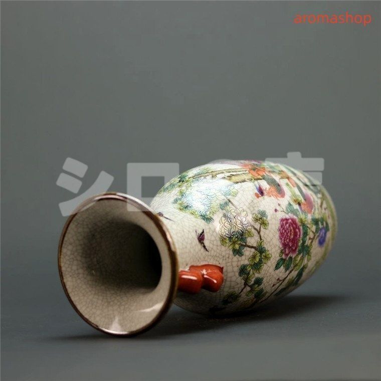高品質 官窯焼き 粉彩描金 花鳥柄 花瓶 磁器 景徳鎮 置物 中国