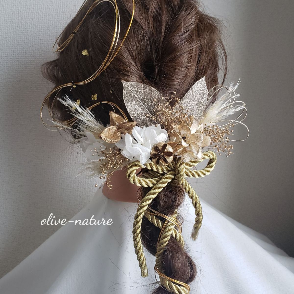ヘッドドレス～パンパスグラスのホワイトゴールドstyle～髪飾り ドライフラワー ヘッドドレス～パンパスグラスのホワイトゴールドstyle～髪飾り ドライ