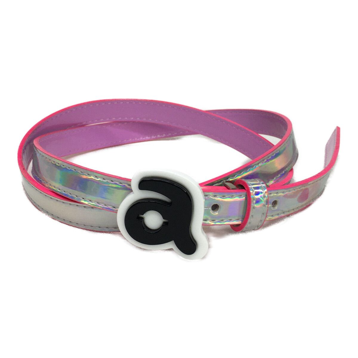 アルチビオ archivio ベルト オーロラ＆ピンク 細ベルト ロゴバックル リバーシブル