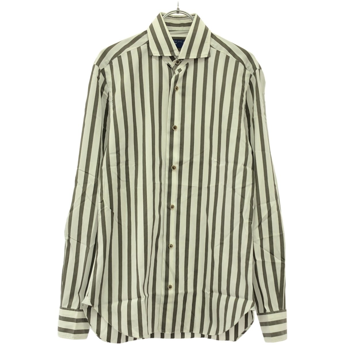 BARBA バルバ DANDY LIFE カッタウェイ ストライプシャツ ホワイト×グレーベージュ系 37 14 1|2