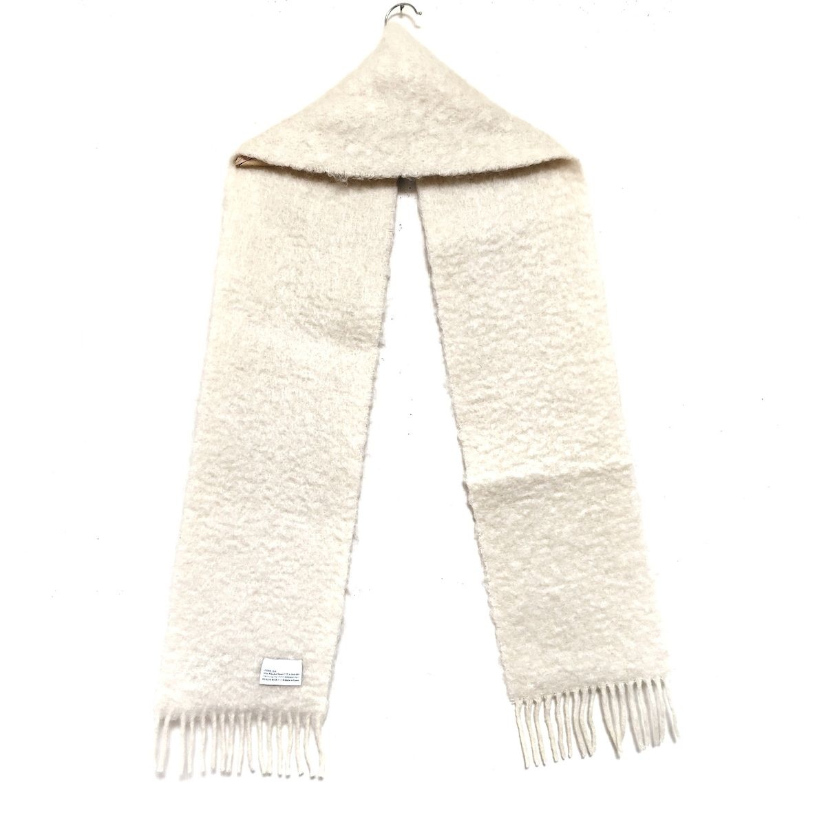 LOEWE ウールマフラー ホワイト フリンジ付き LOEWE ホワイト マフラー LOEWE ホワイト ウール マフラー フリンジ付き