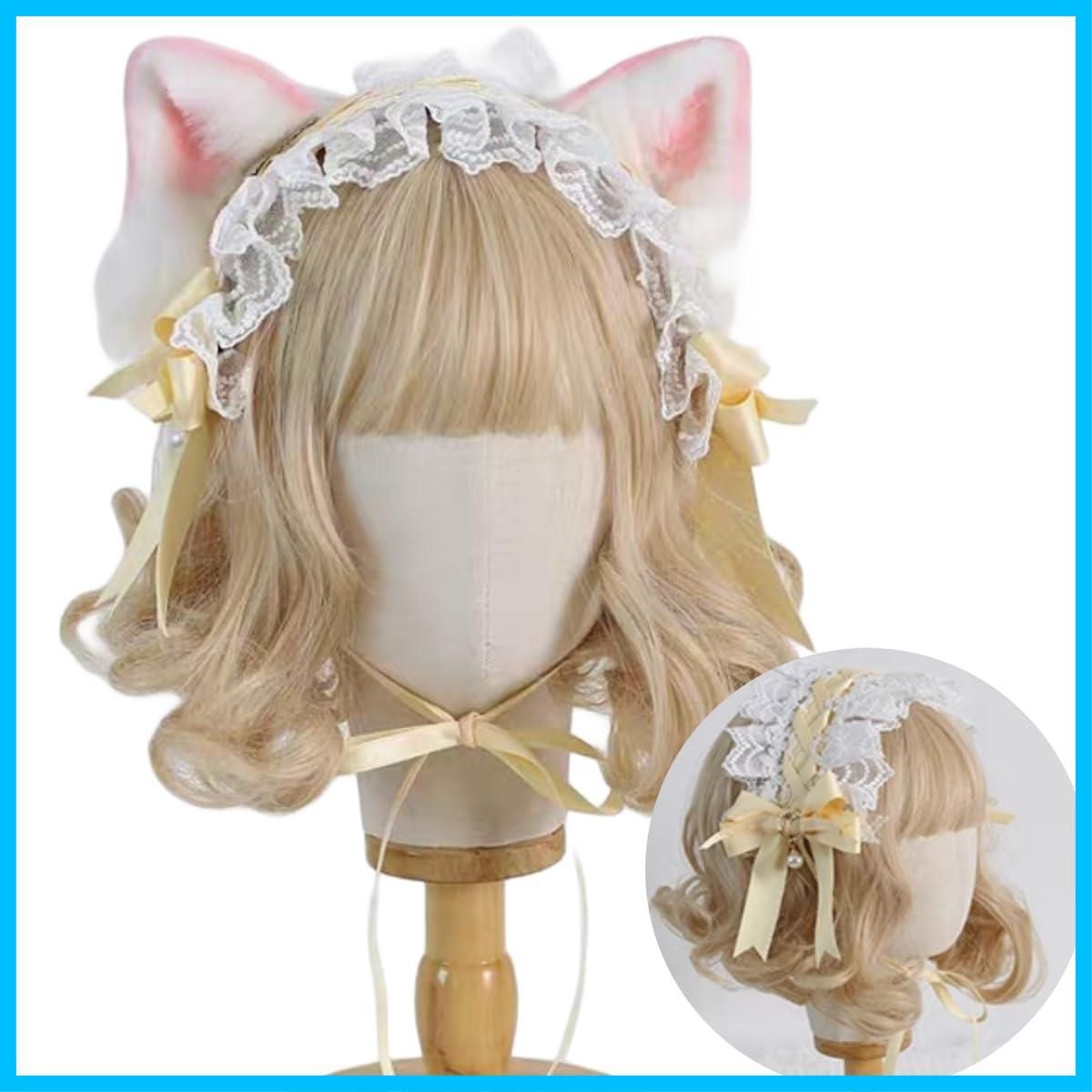 ねこ耳 ゴスロリ レース メイド 蝶結び 森ガール 髪飾り ヘッドアクセサリー ヘアアクセサリー かわいい リボン ハロウィン ロリータ パーティー カチューシャ イベント ネコ耳 学園祭 猫耳 