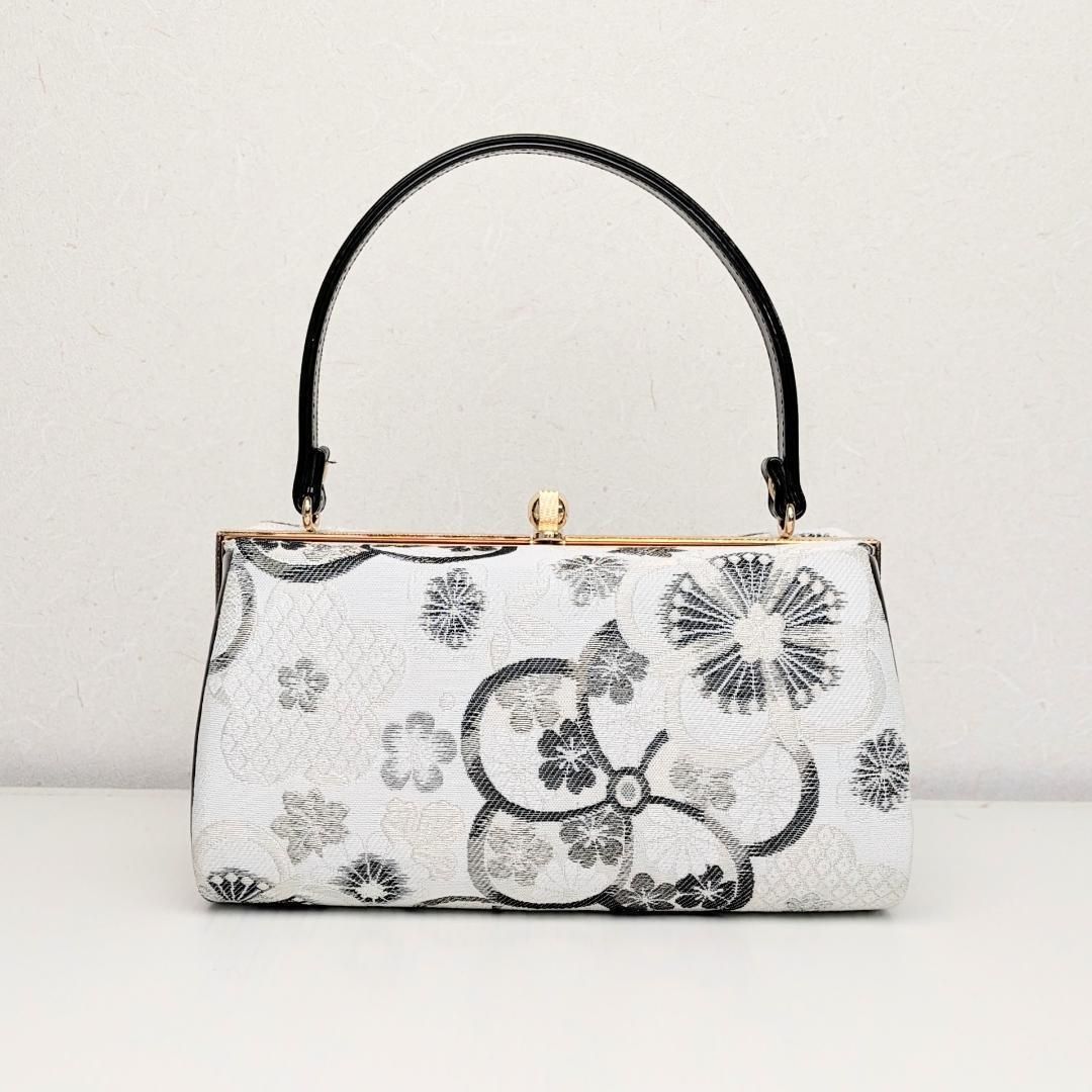 和装 草履 バッグ セット 帯地 梅 黒 ブラック 白 フリーサイズ w5