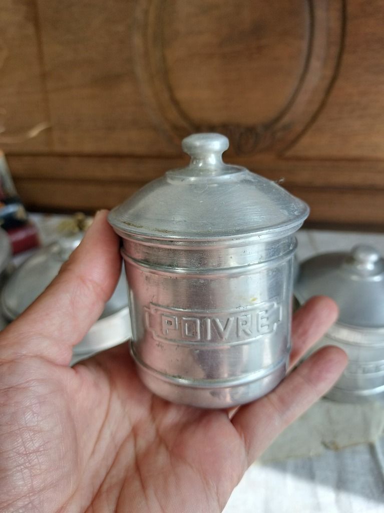 美品 フランス ビンテージ アンティーク アルミキャニスター 6点セットa. 608d354165398c72147ad1a05bc2c0