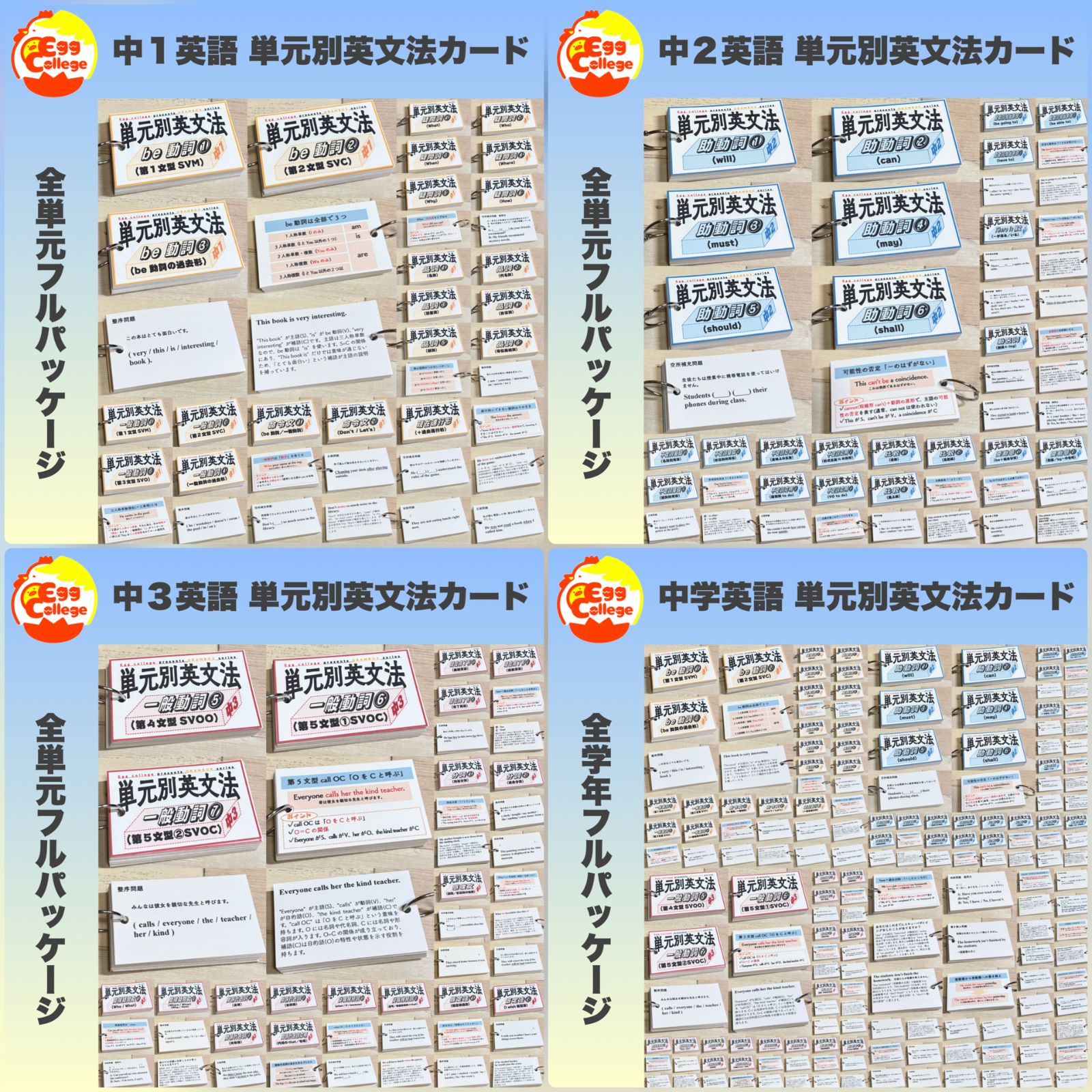 中3フルパッケージ】単元別英文法カード 中学生 テスト 復習 予習 学習