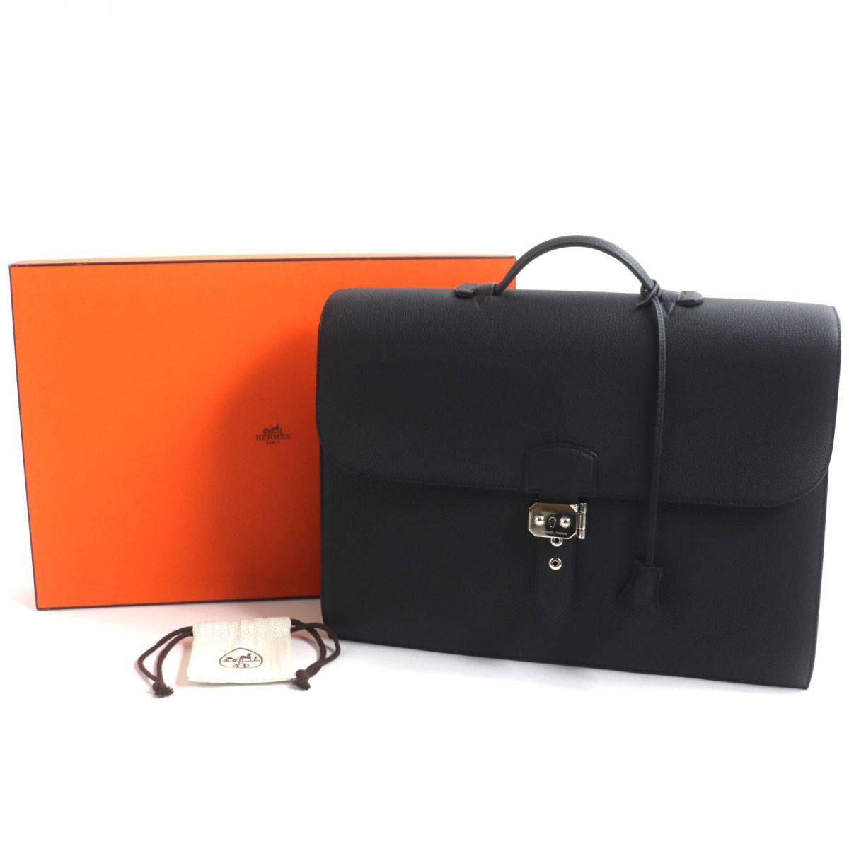 未使用品▼HERMES エルメス サックアデペッシュ38 トゴ レザー ブリーフケース 黒 シルバー金具 仏製 X刻印 箱・クロシェット・鍵×2付き