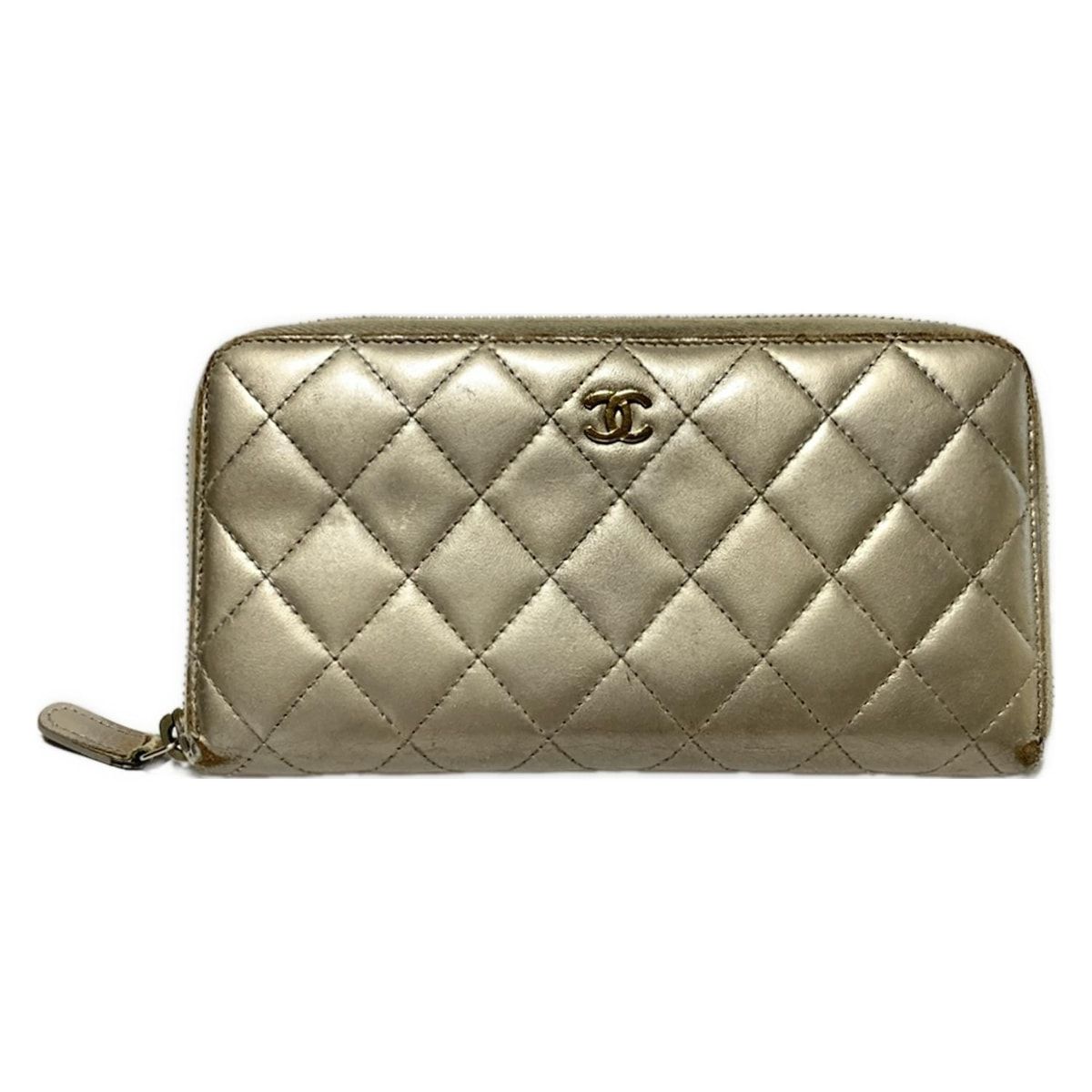 CHANEL シャネル 長財布 マトラッセ ゴールド ラウンドファスナー|ゴールド金具 ラムスキン