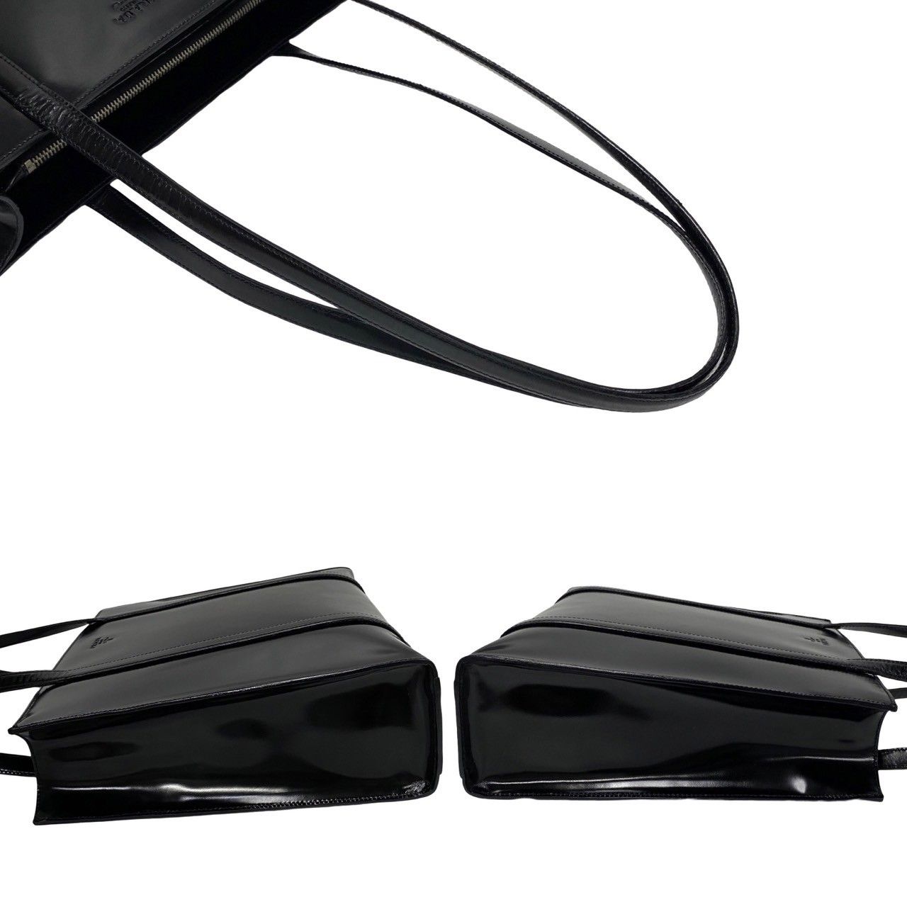 【希少】PRADA ロゴ フラワーパテントレザーウォレット ブラック Prada Black Vitello Phenix Leather Web Stripe Strap