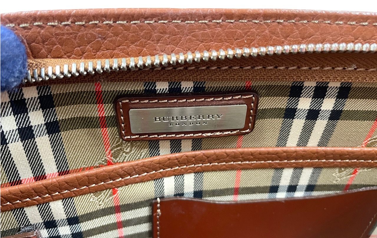 バーバリー セカンドバッグ レザー ブラウン 茶色 ストラップ付 型押し ＢＵＲＢＥＲＲＹ メンズ クラッチ 美品 - メルカリ