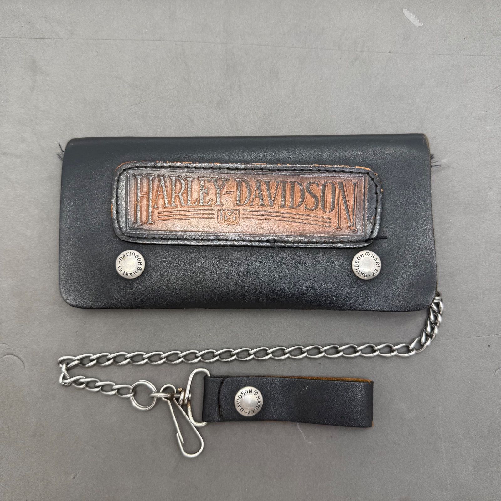 90s ハーレーダビッドソン トラッカー ウォレット ブラック HARLEY DAVIDSON 90s USA old license leather tracker wallet +