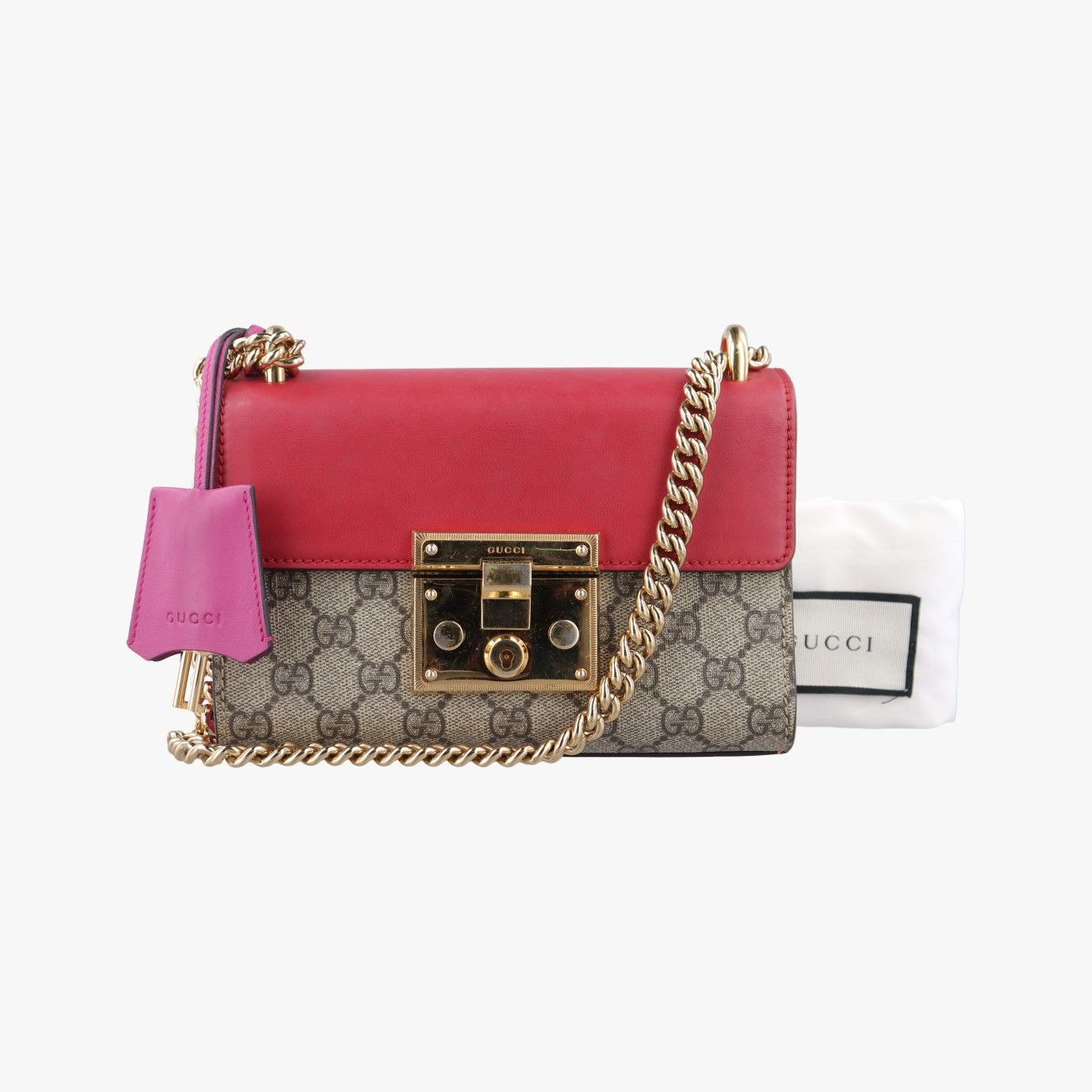 グッチGucciパドロック ベージュ×レッド×ピンク PVCコーティングキャンバス×レザー 409487 I018732332