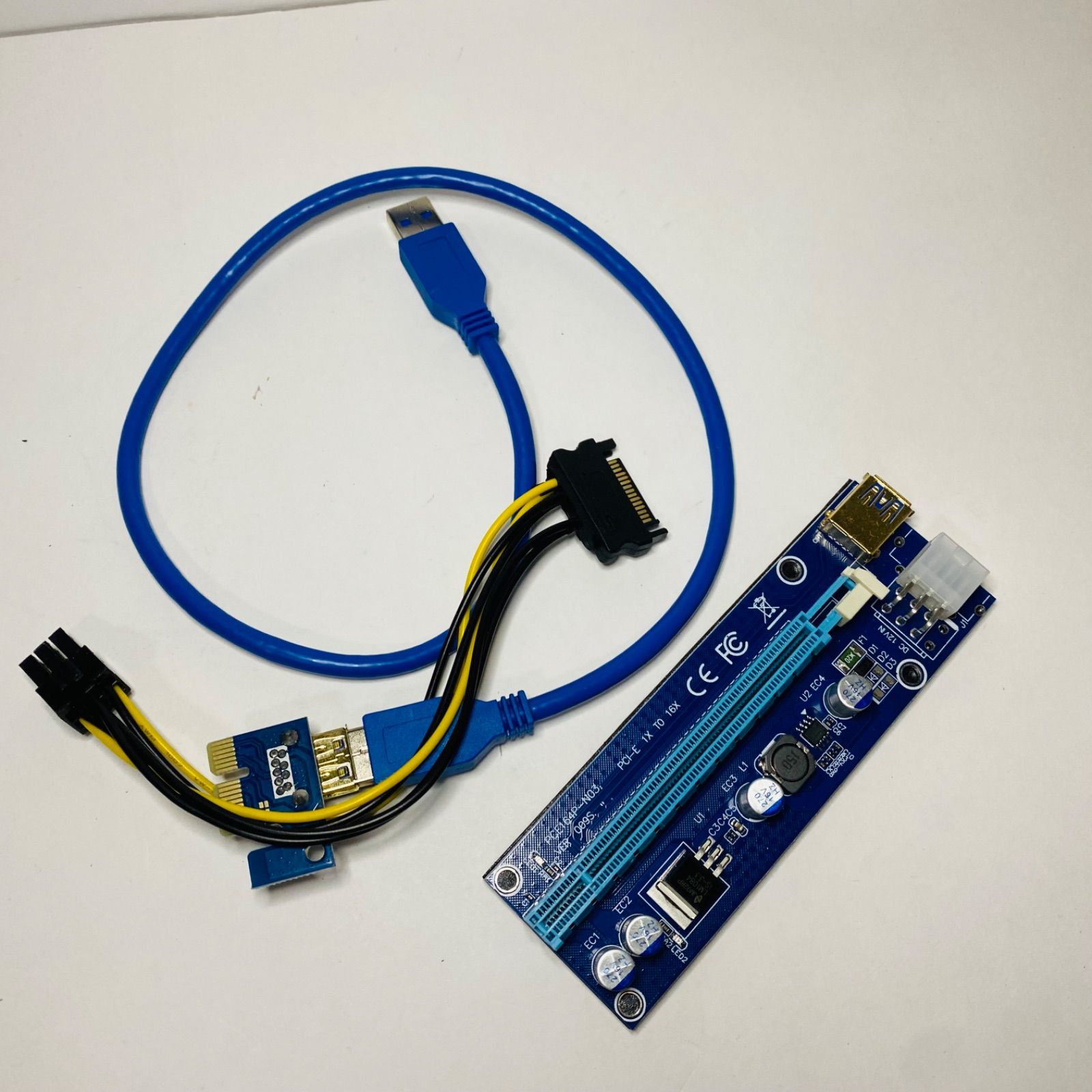 S-Union Pcle VER 006C PCl-E 16x - 1x パワーライザーアダプターカード 50cm USB 3.0延長ケーブル - &  MOLEX SATA電源ケーブル GPU ライザーアダプター イーサリアムマイニングETH