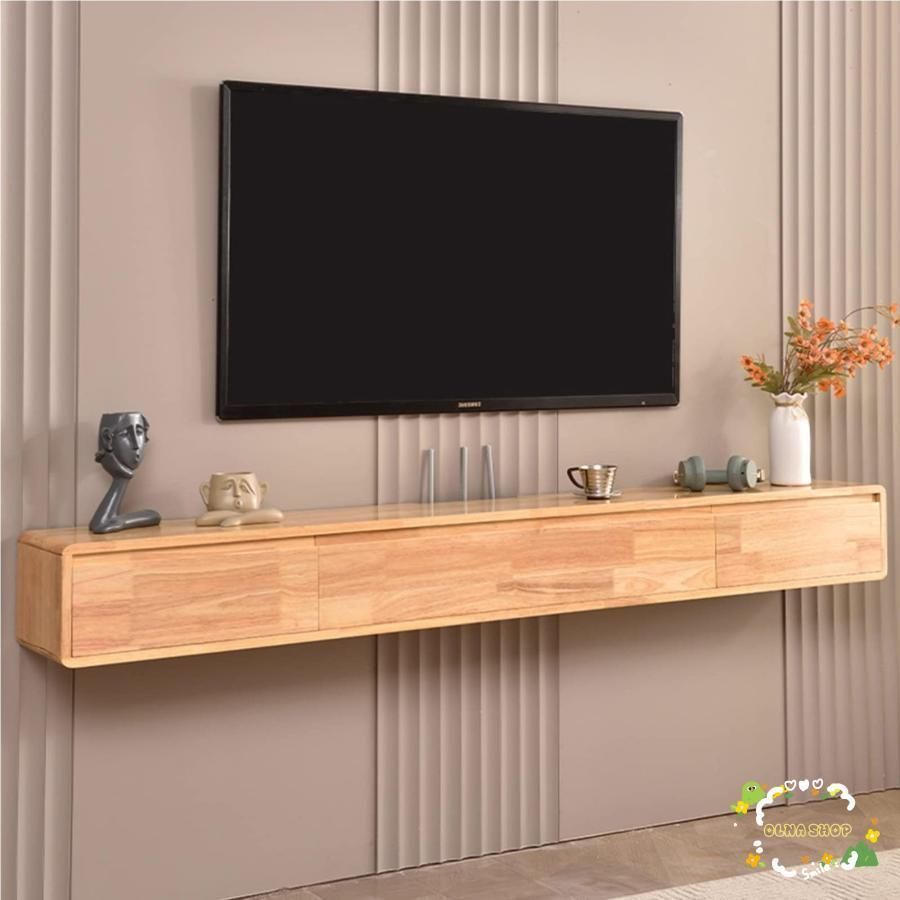 フローティングテレビスタンド - テレビ ローボード - テレビ台 壁掛け式 エンターテイメントセンターテレビ収納棚 無垢材フローティングテレビスタンド壁掛け