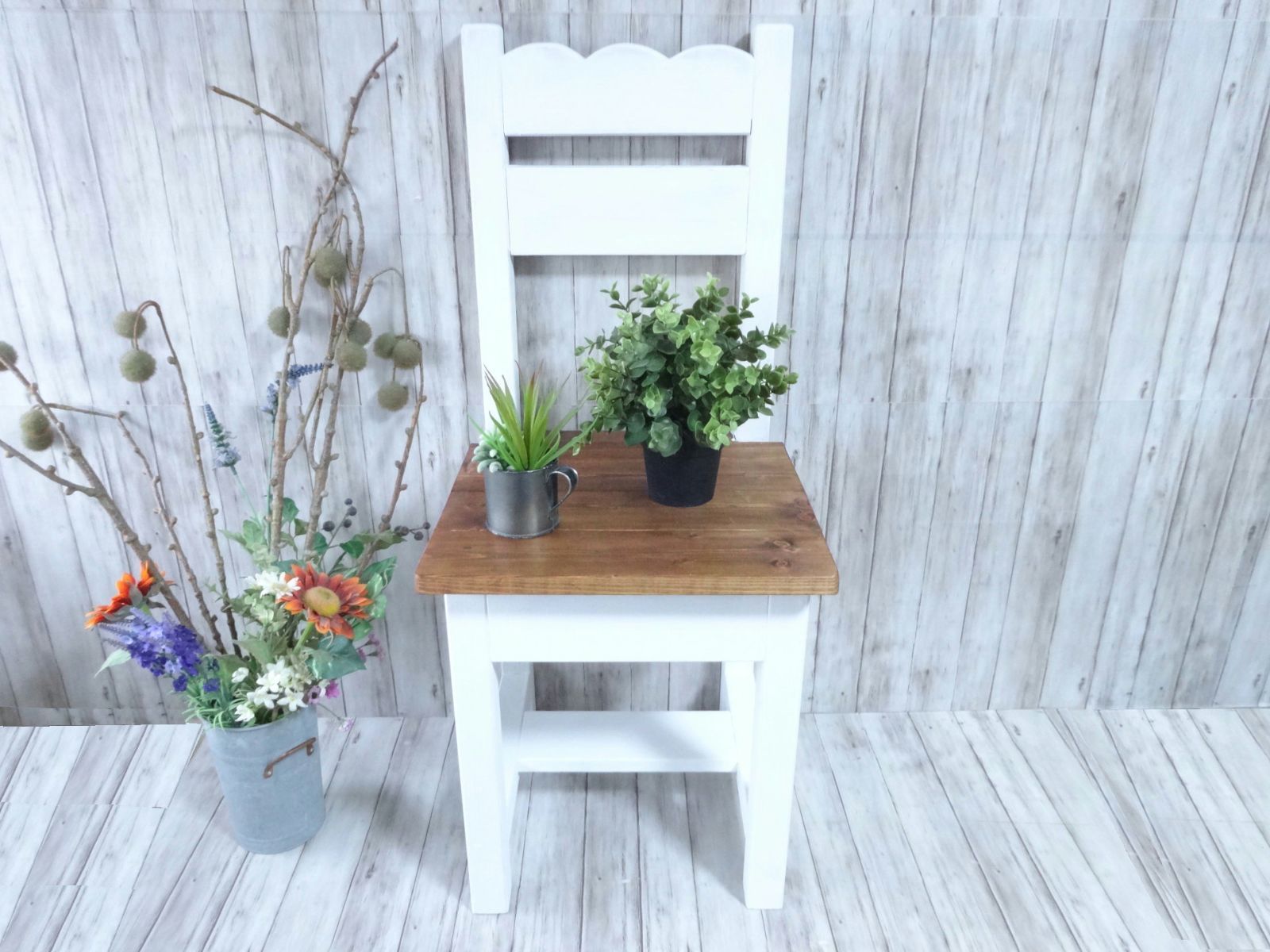 ハンドメイド 一人掛けチェア ウェーブタイプ チーク×ホワイト