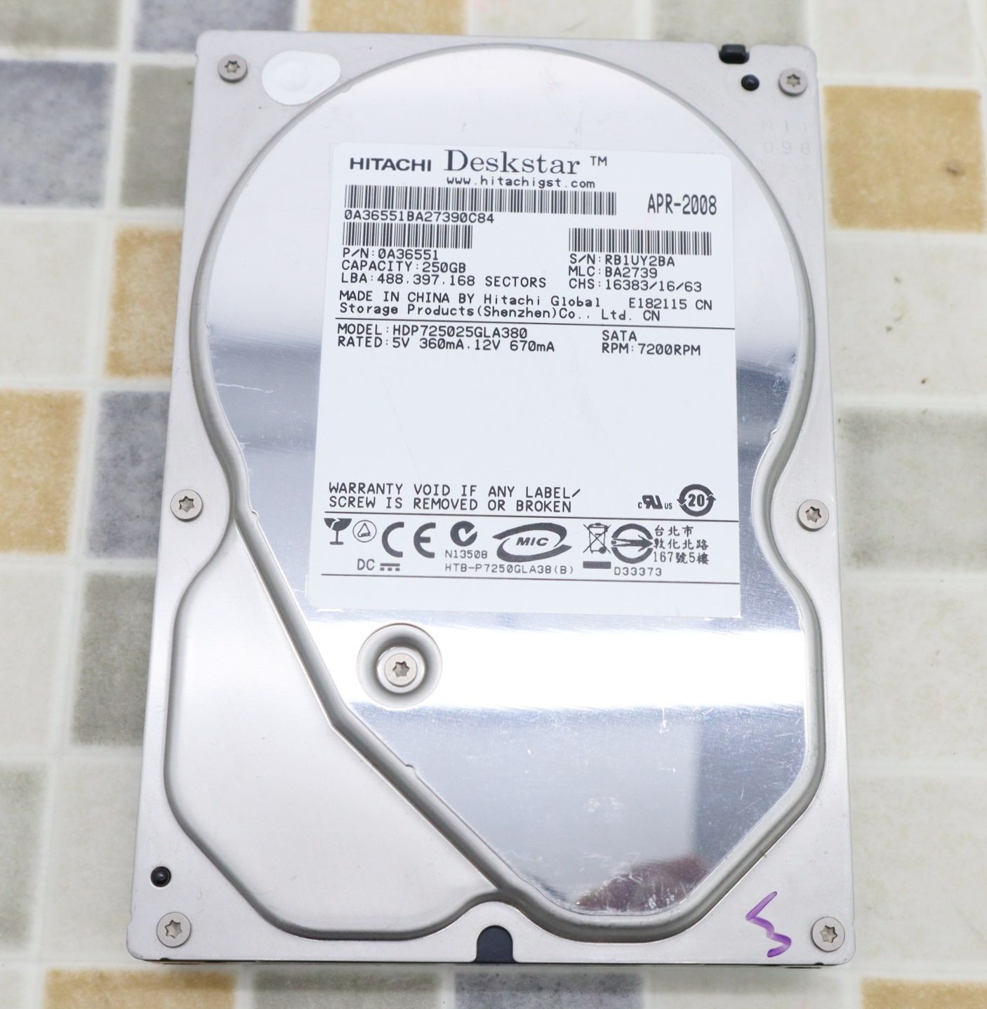 ∨ 250GB｜内蔵型 ハードディスク SATA ｜HITACHI 日立 HDP725025GLA380 HDD｜ フォーマット済み □O1216 -  メルカリ