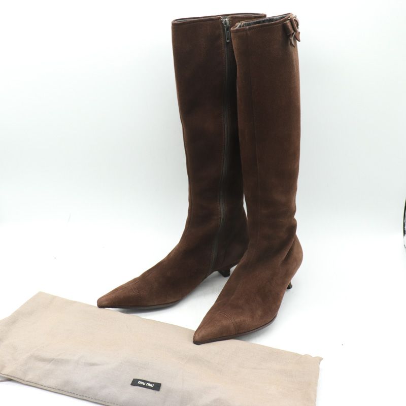 MIU MIU ミュウミュウ ロングブーツ miumiu ミュウミュウ レザーロングブーツ (MiuMiu/ロングブーツ