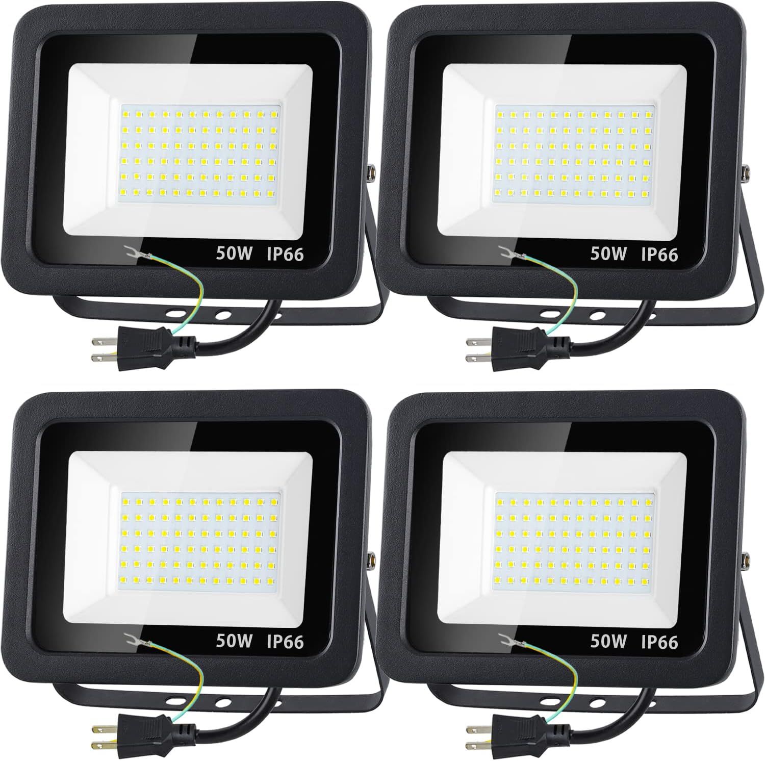 LED投光器 屋外 作業灯 50W【4個セット】850W相当 昼光色 LEDチップ IP66防水 2Mコード アース付きプラグ 屋外照明 とうこうき PSE認証済