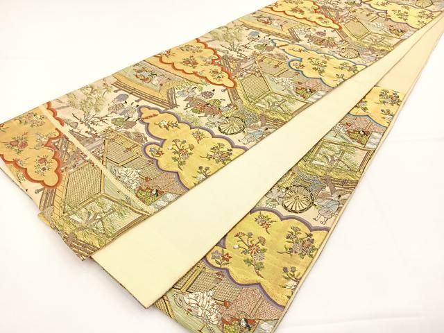平和屋着物□極上 キモノデザイナー 斉藤上太郎 六通柄袋帯 枝花文