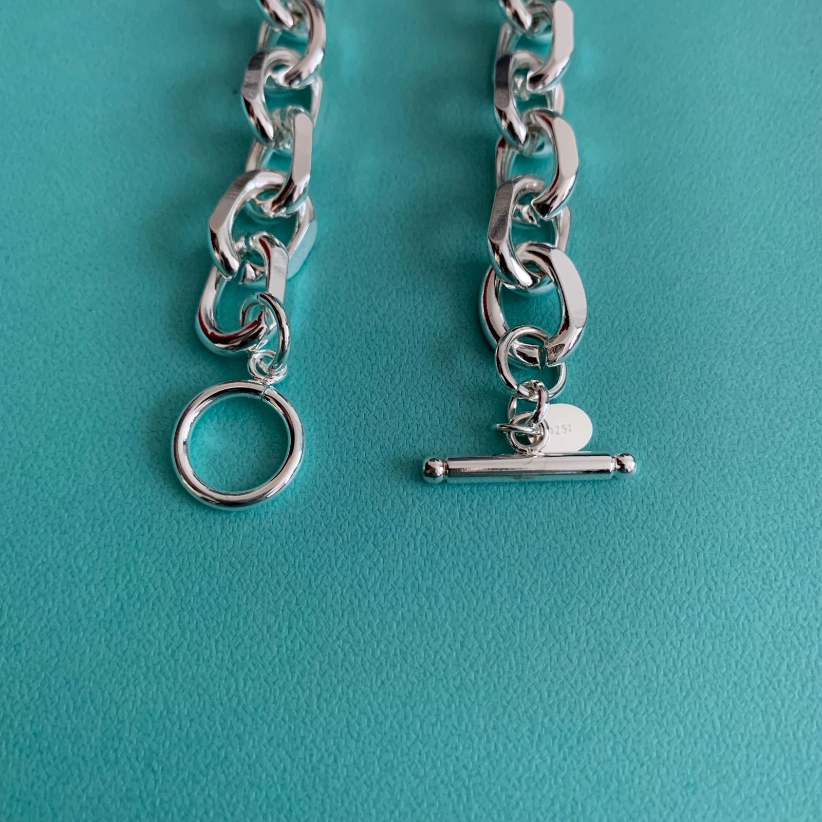 希少 太幅 シルバー925 プラチナ レディース マンテル チェーン  