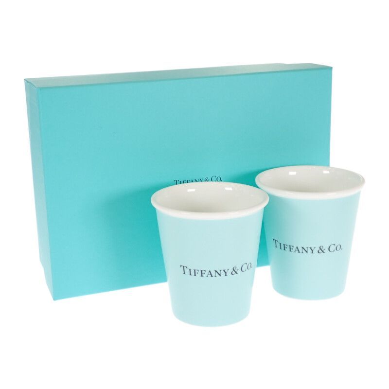 【中古】【Sランク】Tiffany＆Co. ティファニー コーヒーカップ 2個セット 食器 タンブラー ボーンチャイナ ブルー テーブルウェア【ISEYA】