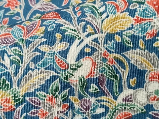 平和屋着物■上質な小紋　型染め　花鳥唐草文　逸品　未使用　BAAI9769pm 平和屋着物□上質な小紋 作家物 型染め 草木染 花唐草文 暈