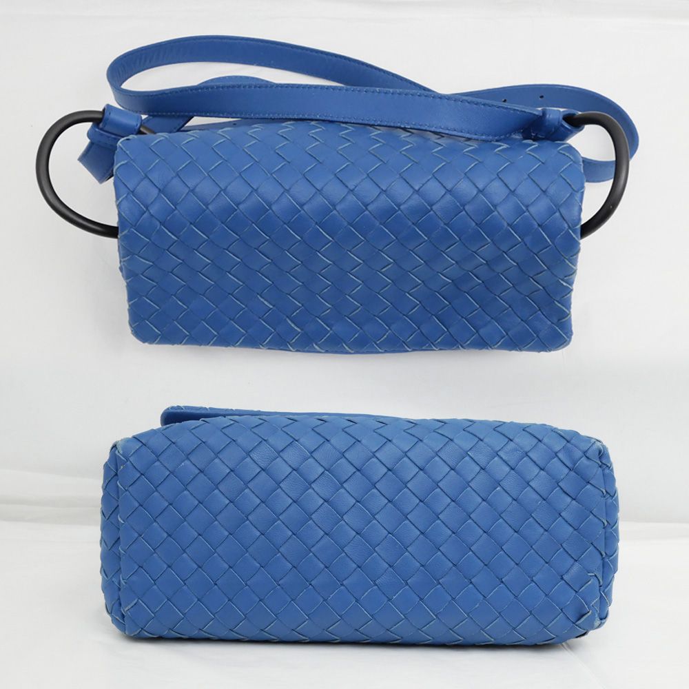ボッテガ　イントレチャート スクエア　キューブ　青 レザー 編み　ショルダー BOTTEGA VENETA ボッテガヴェネタ 財布 メンズ 二つ折り財布