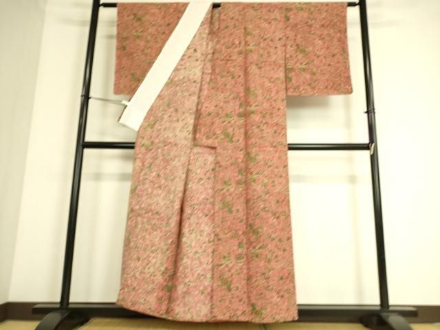 平和屋着物▽東京の老舗呉服問屋 菱一 小紋 紬地 単衣 古渡更紗 反端