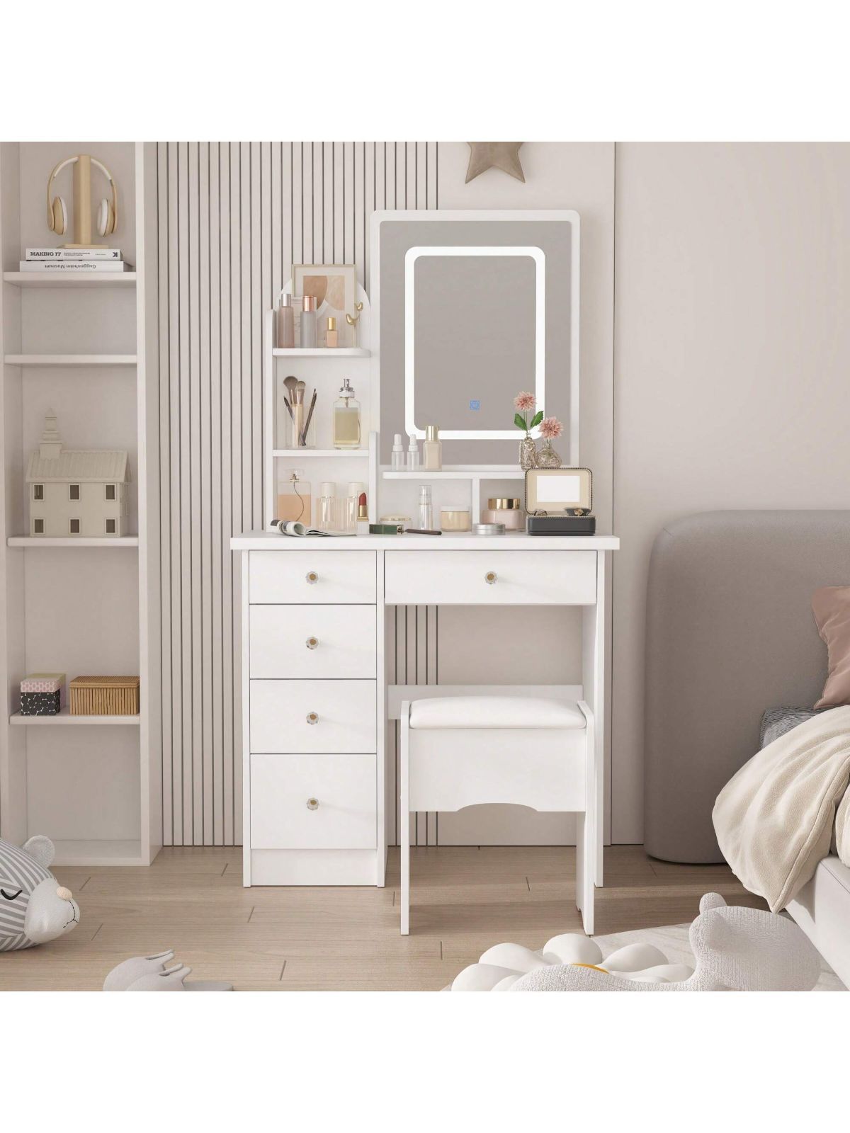 北欧風ドレッサー 幅 80cm 多色選び 引き出し 5 杯 寝室用化粧台 北欧