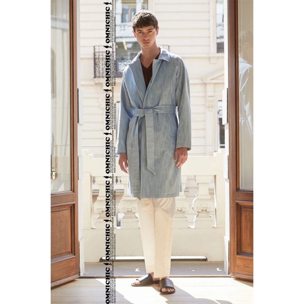 24 春夏 モデル SALOMON TAGLIATORE タリアトーレ 色気漂う インディゴ の風合い 上 サロモン ベルテッド デニム コート 46 48 52