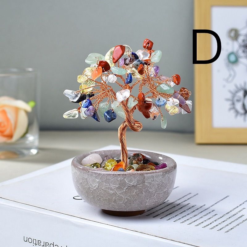 開運風水 クリスタル生命の樹 インテリア置物 天然石使用 卓上ミニ盆栽