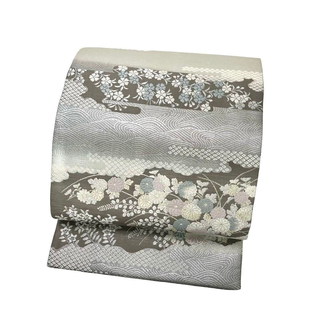 袋帯 西陣 証紙付 京小袖 エ霞に花柄模様 金銀糸 フォーマル O-4343  