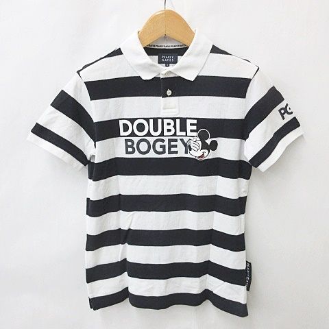 パーリーゲイツ 半袖ポロシャツ 黒×白 ボーダー ロゴグリーン レディース 0(S) ゴルフウェア PEARLY GATES 半袖ポロシャツ パーリーゲイツ ボーダー ロゴ - レディース
