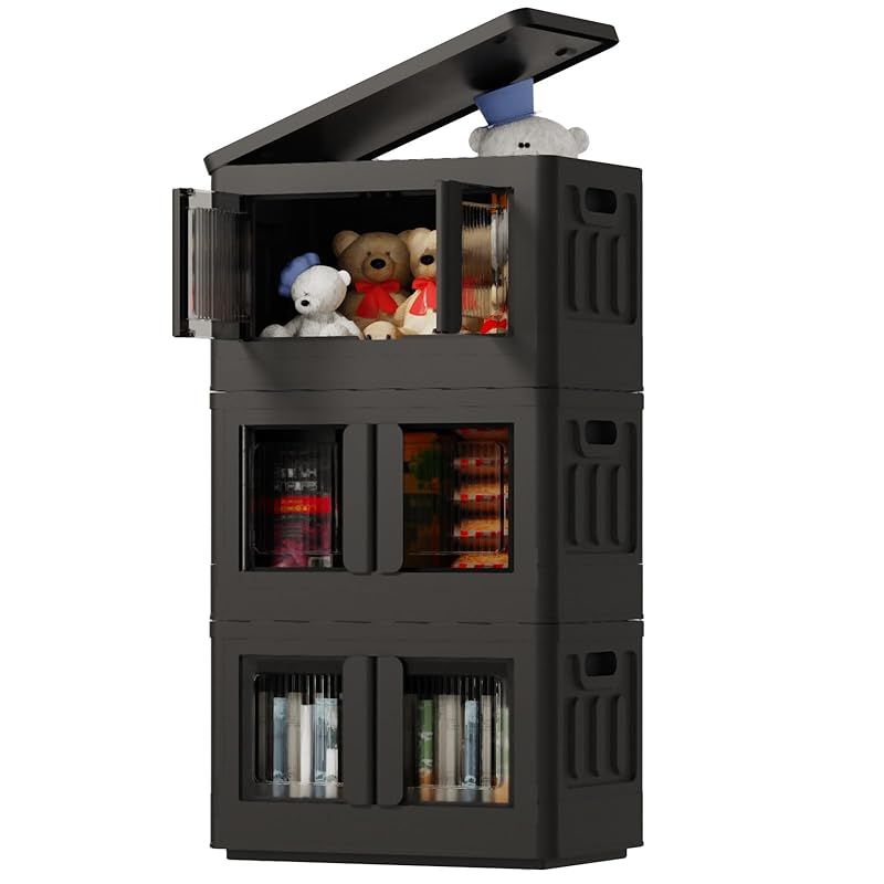 FLEXISPOT 収納ボックス 衣装ケース 収納ケース コンテナ ボックス ST 折り畳み式 積み重ね キャスター付き 衣類収納 書類収納 ブラック タイプA 32L 3個