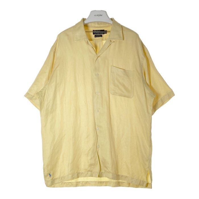 Polo Ralph Lauren ラルフローレン CALDWELL シルクリネン 開襟 オープン シャツ 無地 イエロー sizeL