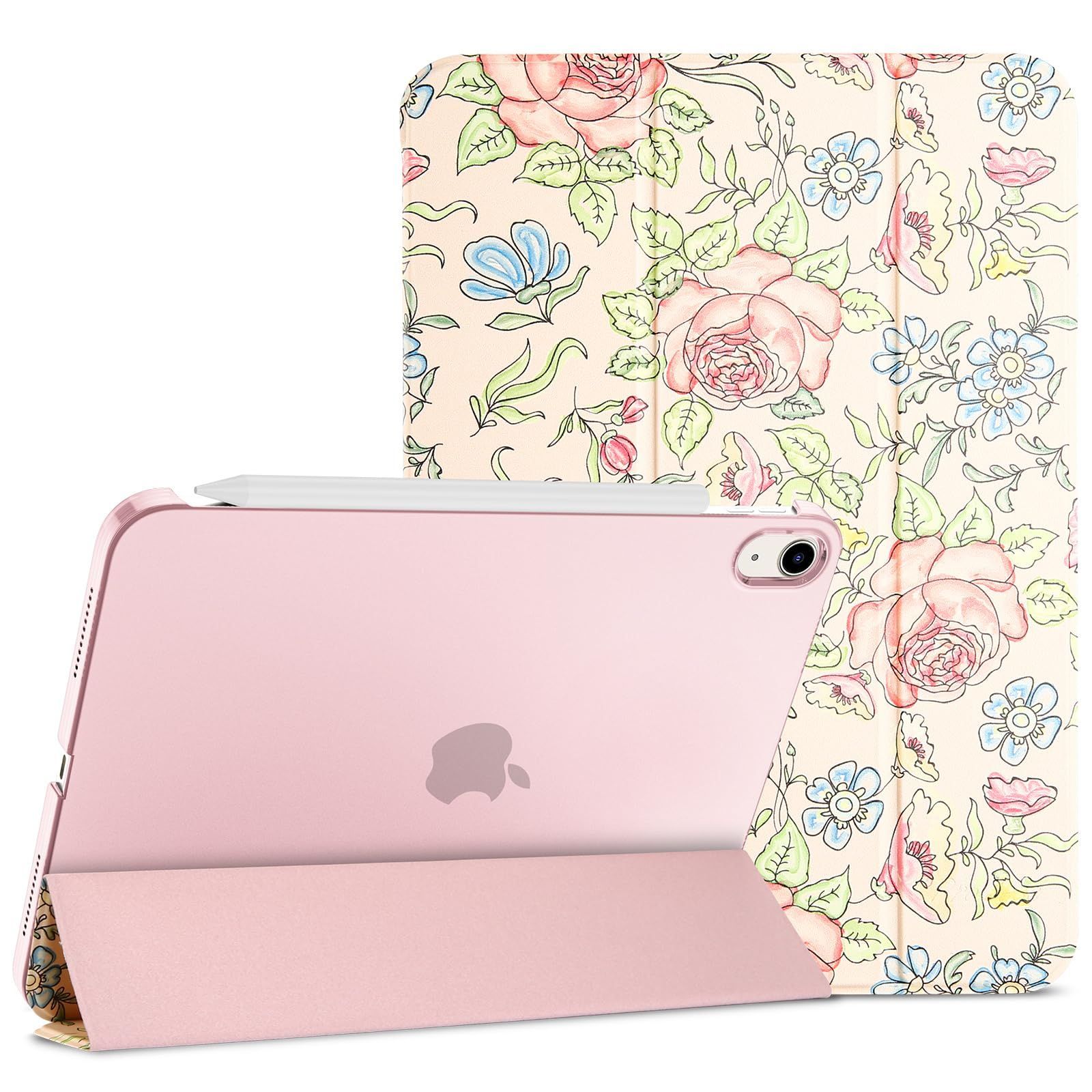 iPad ProCase 11世代 10世代 ケース A 16 11インチ 2025 10.9インチ 2025通用 軽量 耐衝撃 三つ折り スタンド スマートカバー ローズ