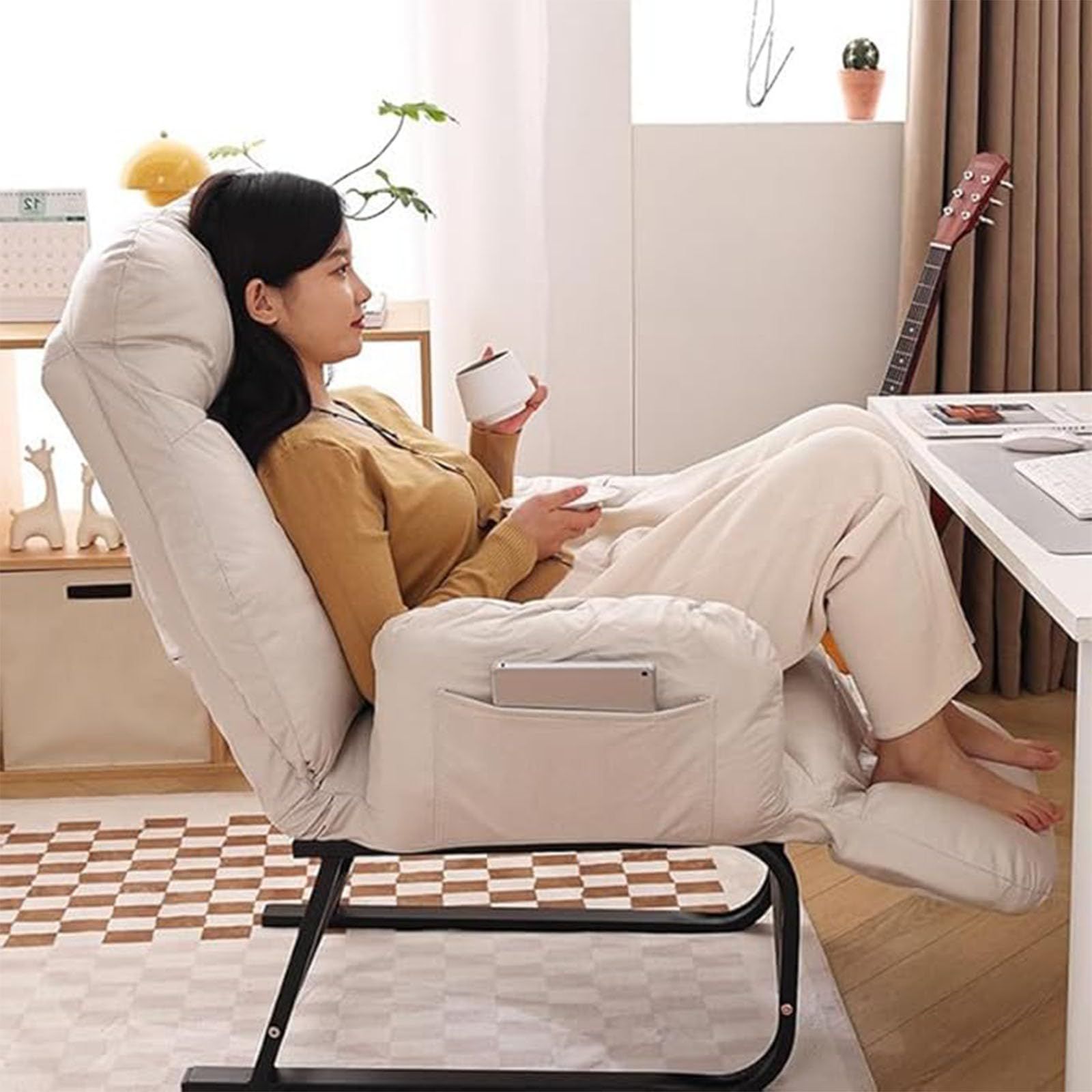 商品 Huyatucol リクライニングチェア 一人掛け 簡単装着 調節 な背もたれ 多機能 大切な人へ 座り心地よい快適なチェア 疲れにくい お尻に優しい Ⅴ_オレンジフットレスト有り