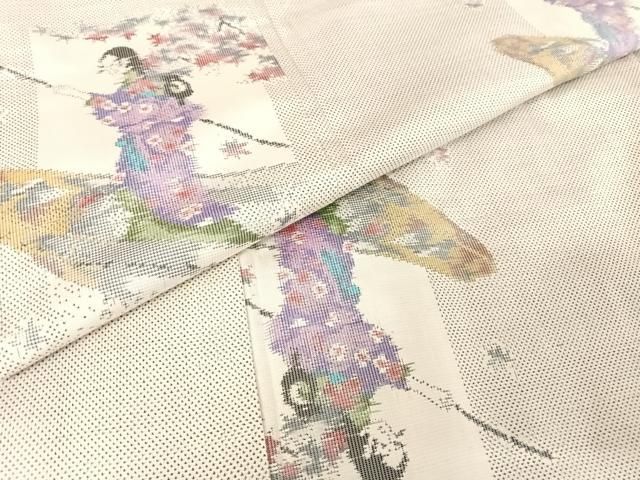 平和屋着物○本場大島紬 白大島 カタス7マルキ 総絣 女人文 正絹 逸品