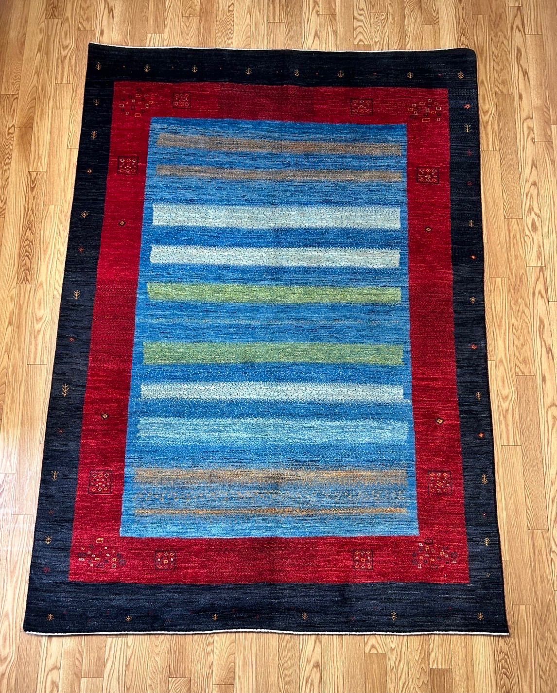 手織りペルシャ絨毯　新品　ギャッベ　ロリバフ　212×157cm　リビングサイズ ギャッベロリバフブランドリビングルームサイズ170/237cm手織り