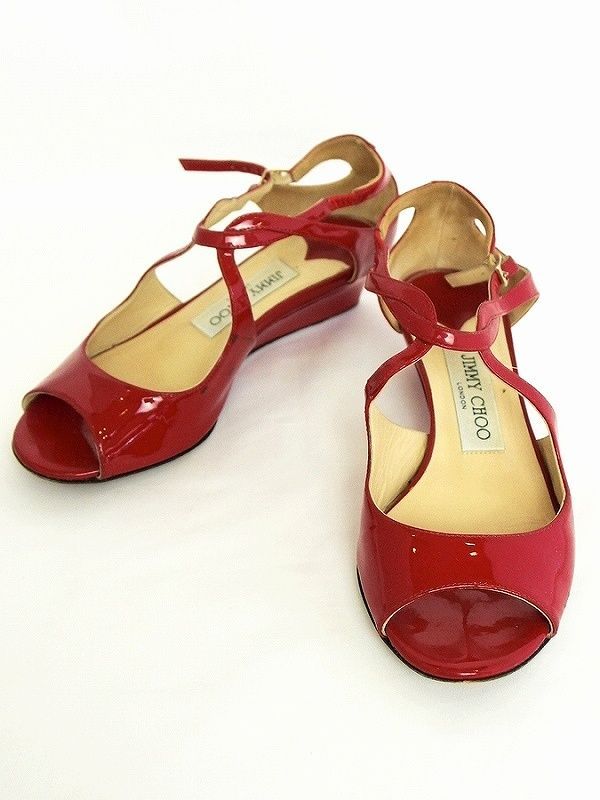JIMMY CHOO 赤エナメル オープントゥパンプス JIMMY CHOO 赤エナメル オープントゥパンプス