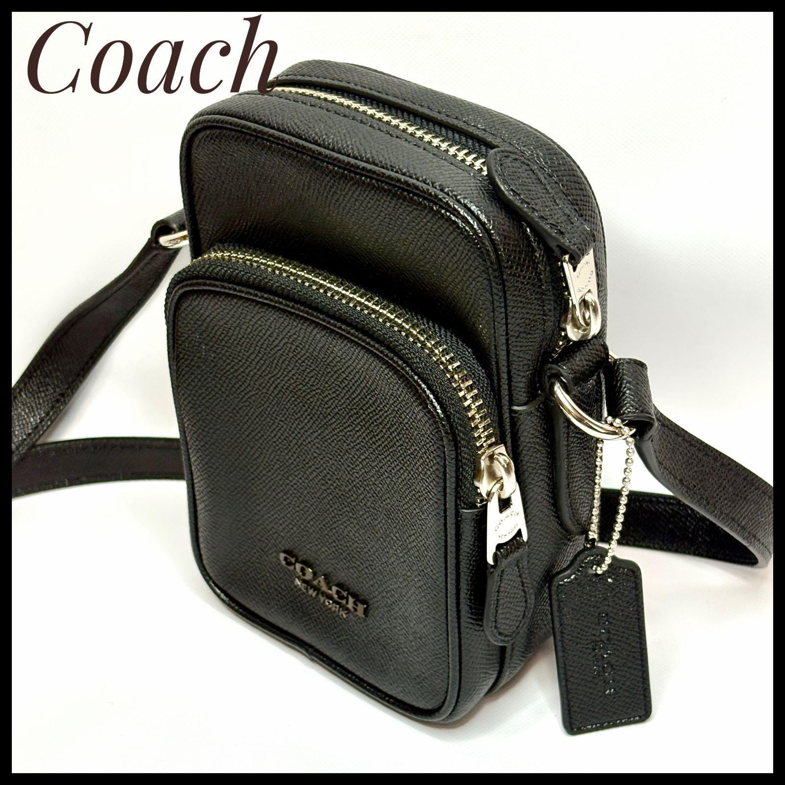 ♥級 コーチ Coach スマホショルダーバッグ ブラック 黒 レザー