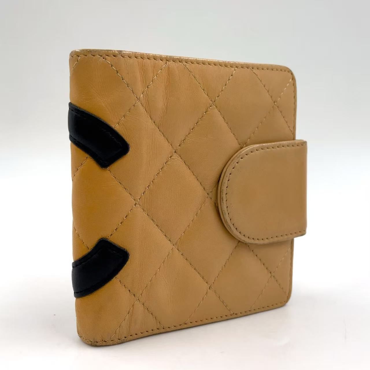 CHANEL ココマーク カンボン 二つ折り財布 9番台 レザー ブラック×ベージュ 財布