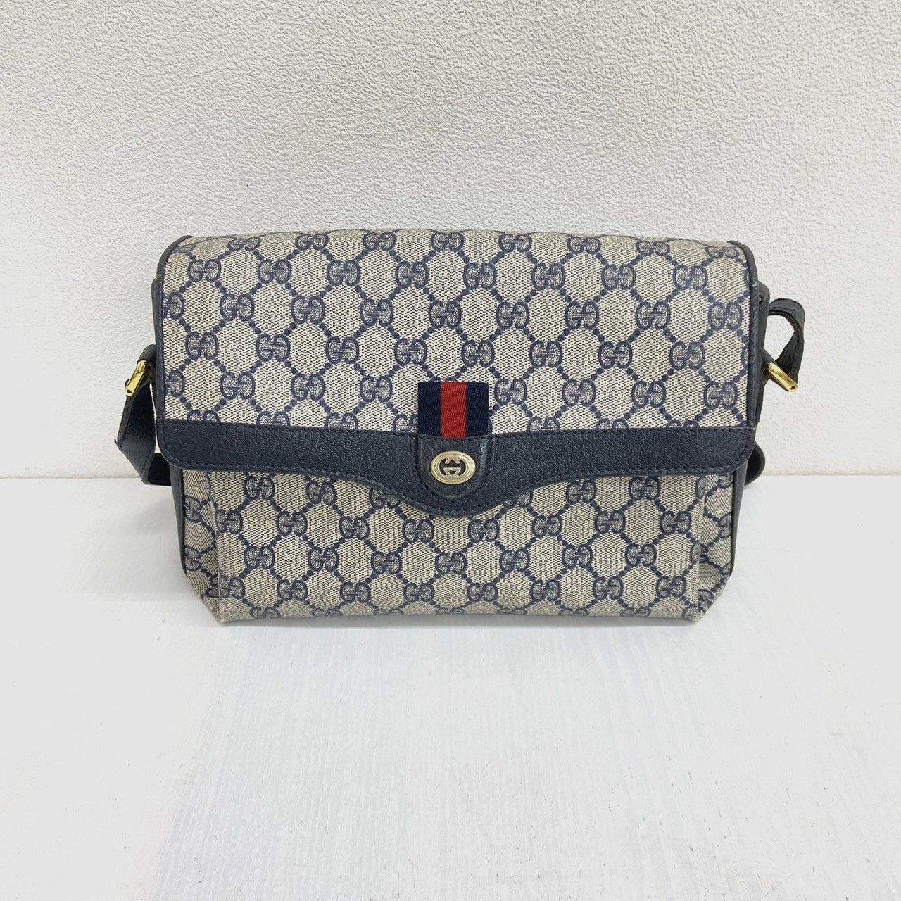 GUCCI グッチ オールドグッチ ショルダーバッグ シェリーライン ネイビー GG柄 PVC×レザー ヴィンテージ 904.02.084 - メルカリ