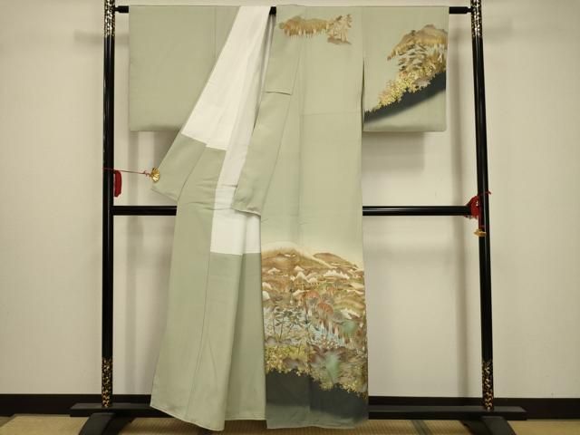 平和屋着物○訪問着 作家物 変わり間道 勾玉 似せ紫色 仮絵羽 正絹