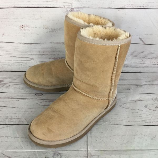 UGG☆ムートンブーツ【23.0/ベージュ】スエード加工/ショート丈/アグ