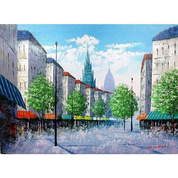 油彩画 洋画 (油絵額縁付きで納品対応可) F8号 「パリの街角」 広瀬 和