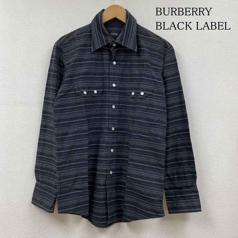 BURBERRY BLACK LABEL バーバリーブラックレーベル シャツ、ブラウス 長袖 ウエスタン シャツ ボーダー ステッチ刺繍 長袖 スナップボタン BMW76-705-09
