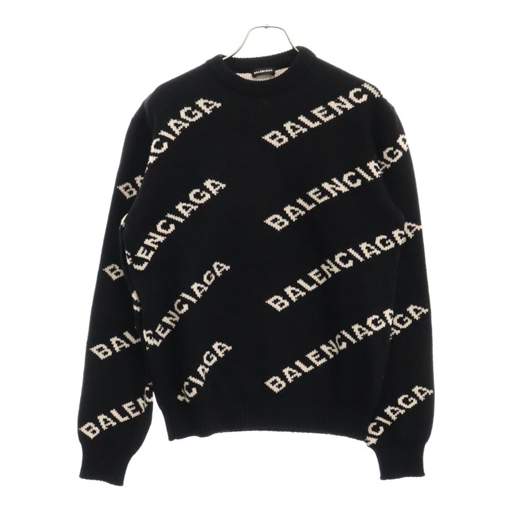 BALENCIAGA (バレンシアガ) 18AW ALLOVER LOGO CREWNECK KNIT 534418 T1471オールオーバー 総柄クルーネック ニットセーター ブラック