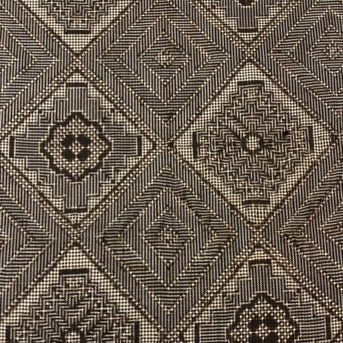 反物 大島紬 証紙 菱 花菱 焦茶色 正絹